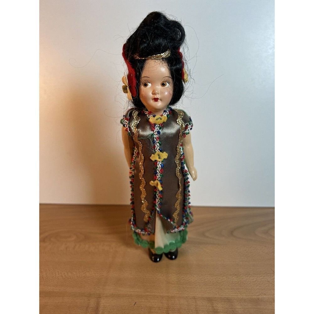 Vintage Girl Doll in Sari Handmade Plastic